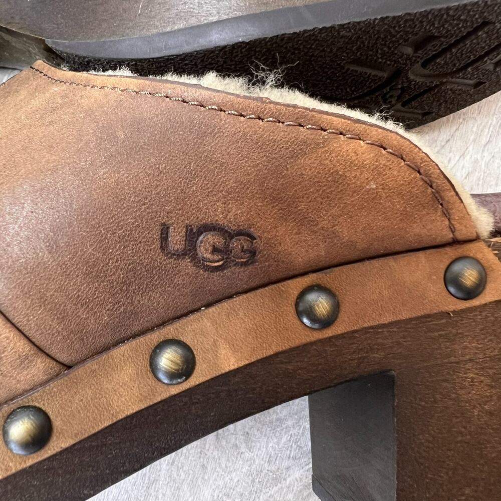 UGG Shoes Womens Size 5 1/2 - 6 Kassi High Heel Leather Clog Mule Sheepskin - Picture 11 of 14